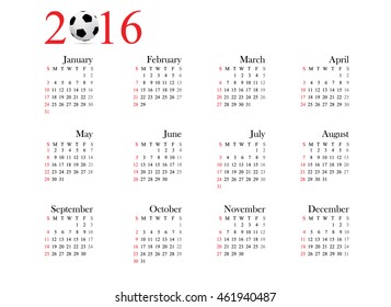 Calendar 2016 year on white background. Vector illustration.