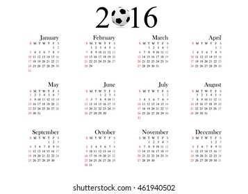 Calendar 2016 year on white background. Vector illustration.