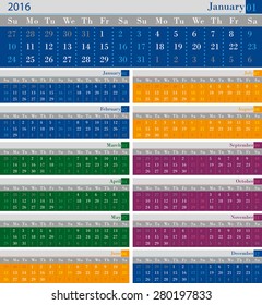 calendar for the 2016 year for print