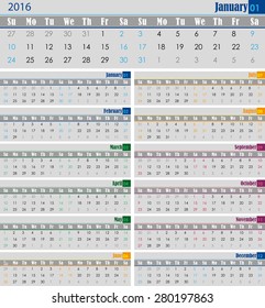 calendar for the 2016 year for print