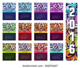 Calendar 2016 year. Set of ethnic ornament banners concept. Art traditional, Islam, arabic, indian, ottoman motifs, elements. Vector decorative template for flyers, card, web or mobile application