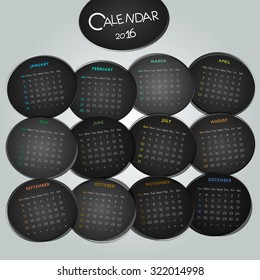 calendar for 2016 year twelve month grid. Vector illustration.