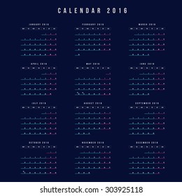 Calendar 2016 year vector design template - Minimalism Style