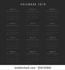 Calendar 2016 year vector design template - Minimalism Style