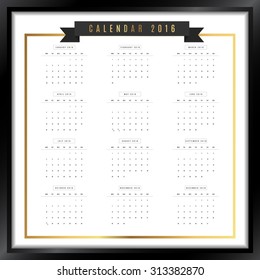 Calendar 2016 year vector design template - Luxury Style
