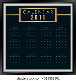 Calendar 2016 year vector design template - Luxury Style
