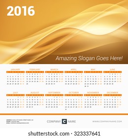 Calendar for 2016 Year. Vector Design Print Template with Place for Photo, Company Logo and Contact Information. Week Starts Monday