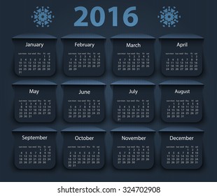 Calendar 2016 year vector design template. EPS10