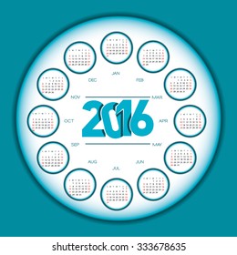 Calendar 2016 year vector design template.