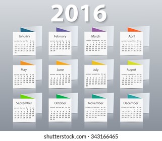 Calendar 2016 year vector design template. EPS10