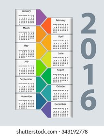 Calendar 2016 year vector design template. EPS10