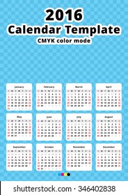 Calendar 2016 year vector design template - Minimalism Style, substrate months on color cell background