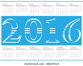 Calendar for 2016.Abstract vector calendar.