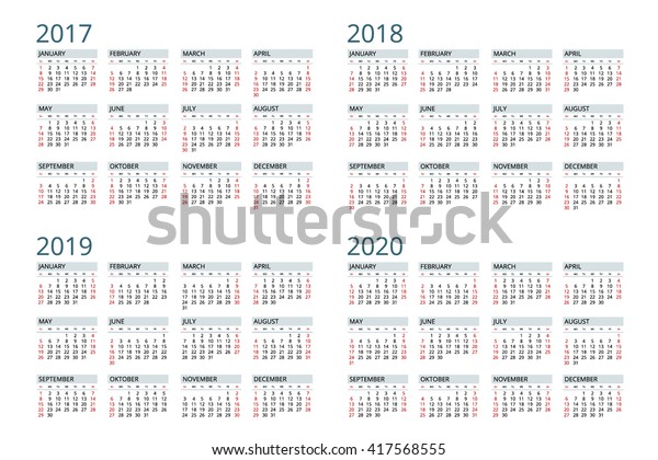 カレンダー2017 2018 2019 2020 のベクター画像素材 ロイヤリティフリー 417568555