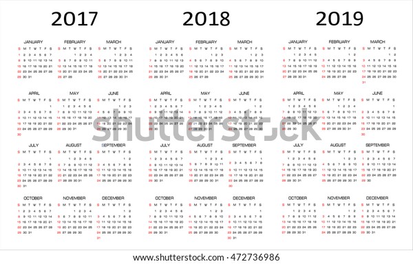 Calendar 17 18 19 Years Vector Stock Vector Royalty Free