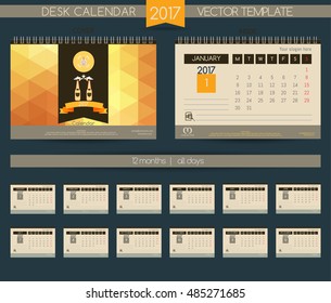 Calendar 2017. Calendar for the beer companies & restaurants, pubs and cafes. Vector beer bottle on a colorful background.