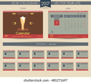 Calendar 2017. Calendar for the beer companies & restaurants, pubs and cafes. Vector beer bottle on a colorful background.