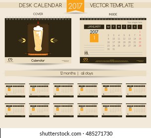 Calendar 2017. Calendar for the beer companies & restaurants, pubs and cafes. Vector beer bottle on a colorful background.