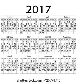 Calendar 2017 in black on cell