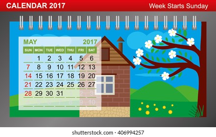 Calendar 2017 with changing seasons. Week Starts Sunday. May.