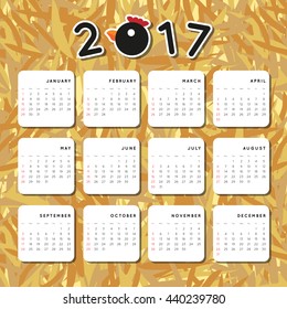 Calendar 2017 Chinese New Year of the Rooster. straw background.Vector Illustration
