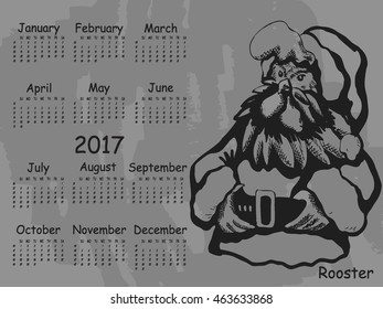 Calendar 2017 Chinese New Year of the Rooster. Vector illustration