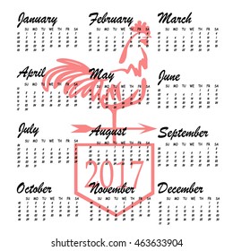 Calendar 2017 Chinese New Year of the Rooster. Vector illustration