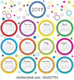 Calendar 2017 with colored circles and dots