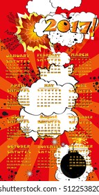 Calendar 2017. Comic book style.Vector illustration