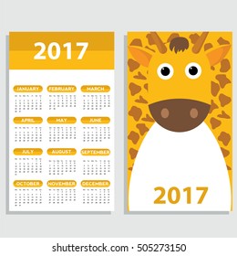 Calendar 2017. cute animals Giraffe Vector illustration
