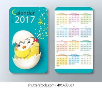Calendar 2017. Cute chick character. standard business name card size. 