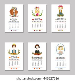 Calendar for 2017 with cute season girl. Vector illustration