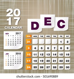 Calendar 2017 December vintage paper on grunge background
