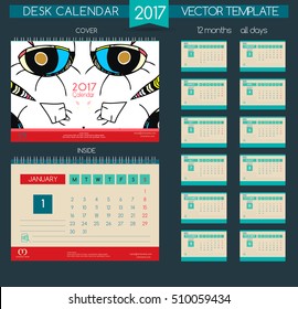 Calendar 2017. Design abstract painted calendar