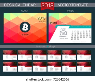 Calendar 2017. Design Desk Calendar 2017. Organizer for business. Vector Templates all months. New Year Calendar Template. Cryptocurrency logo