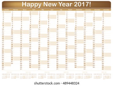 Calendar 2017 - English printable Organizer (planner) - contains the Dates highlighted, the days of the month and some space for personal notes. The image contains the 2018 Year calendar. CMYK colors.