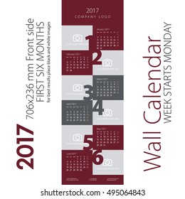 Calendar 2017 first six month maroon gray background