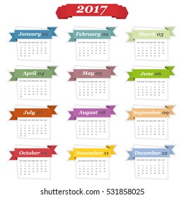 Calendar 2017 in a flat design with ribbons. Vector illustration