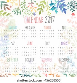 Calendar for 2017 with flower