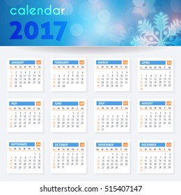 Calendar 2017 Full Template, Promotion Poster Vector Design - Week Starts Sunday