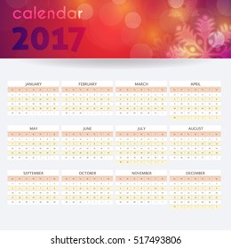 Calendar 2017 Full Template, Promotion Poster Vector Design - Week Starts Sunday