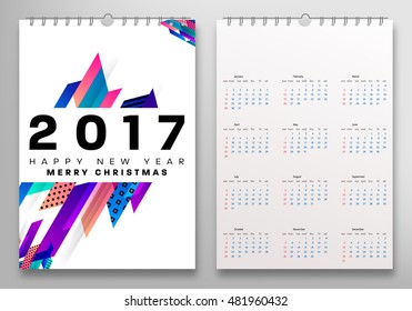 Calendar for 2017 with Geometric Pattern - Vector Illustration