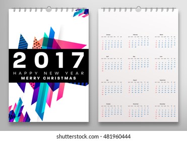 Calendar for 2017 with Geometric Pattern - Vector Illustration