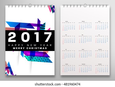 Calendar for 2017 with Geometric Pattern - Vector Illustration