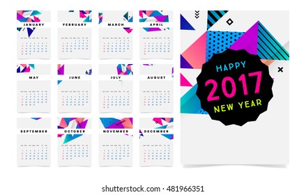 Calendar for 2017 with Geometric Pattern - Vector Illustration