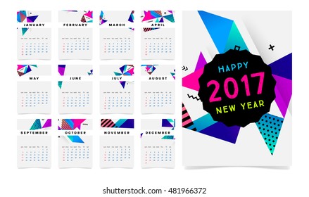 Calendar for 2017 with Geometric Pattern - Vector Illustration