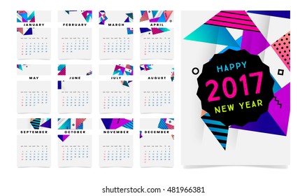Calendar for 2017 with Geometric Pattern - Vector Illustration