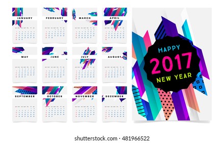Calendar for 2017 with Geometric Pattern - Vector Illustration