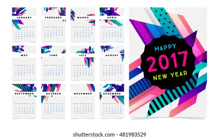 Calendar for 2017 with Geometric Pattern - Vector Illustration