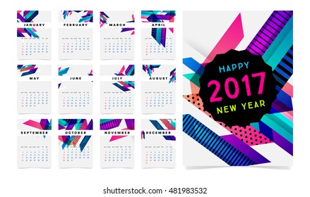 Calendar for 2017 with Geometric Pattern - Vector Illustration